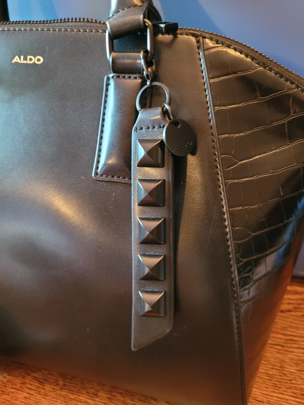 ALDO Black Structured Satchel Bag New Faux Leather Purse Tote